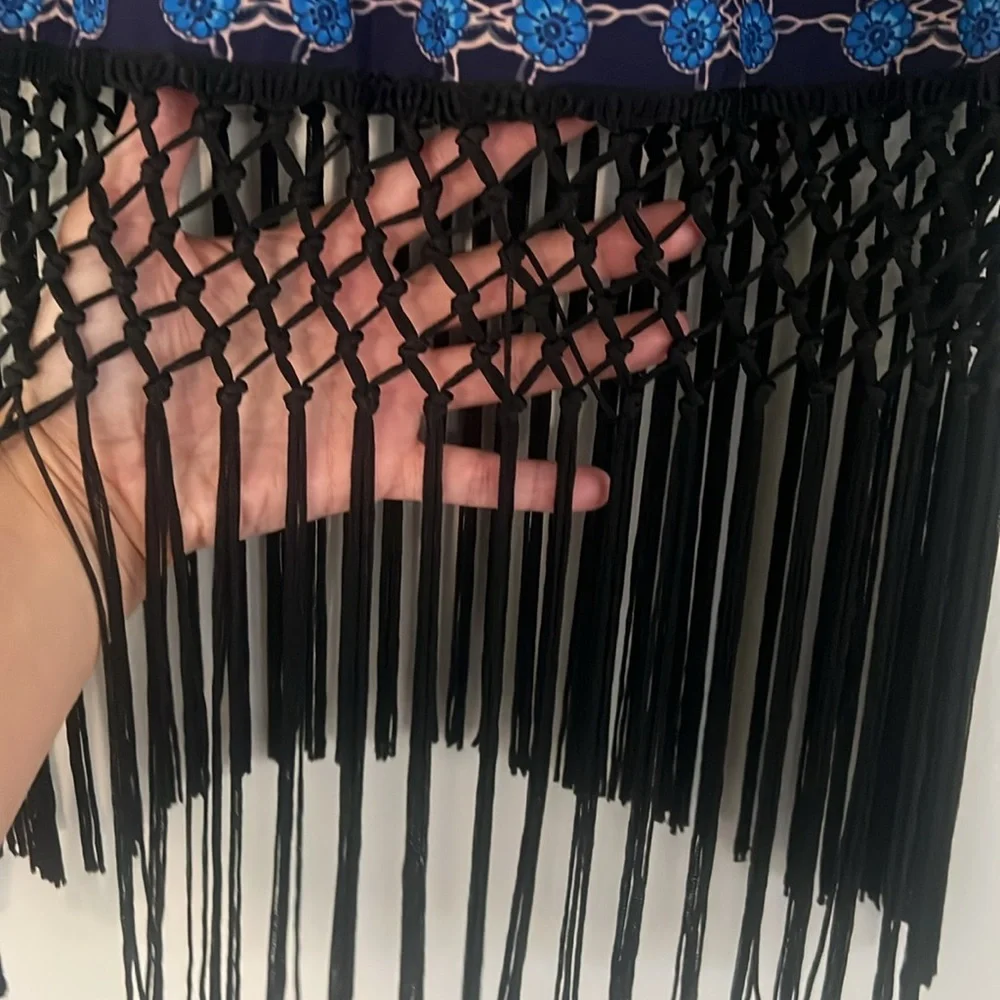 Topshop fringe pink and blue bohemian print festival top sz 6